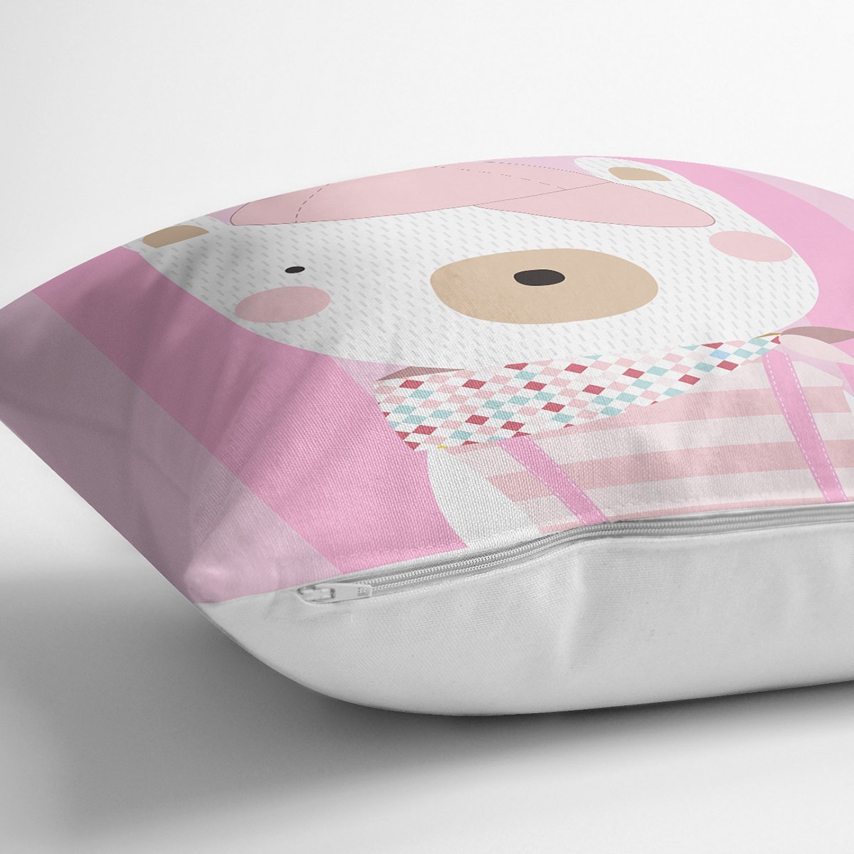 Rh-K4669p-Pembe-Cizgili-Zemin-Sapkali-Ayicik-Desenli-Dijital-Baskili-Modern-Yastik-Kirlent-Kilifi-2