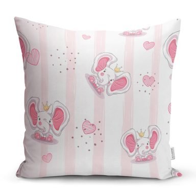 Realhomes Pembe Sevimli Fil Temalı Modern Yastık Kırlent Kılıfı