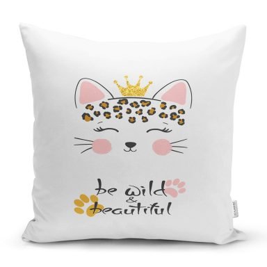 Realhomes Beyaz Zeminde Be Wild & Beautiful Temalı Modern Yastık Kırlent Kılıfı