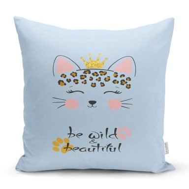 Realhomes Mavi Zeminde Be Wild & Beautiful Temalı Modern Yastık Kırlent Kılıfı