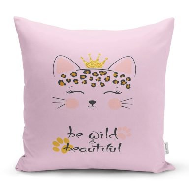 Realhomes Pembe Zeminde Be Wild & Beautiful Temalı Modern Yastık Kırlent Kılıfı