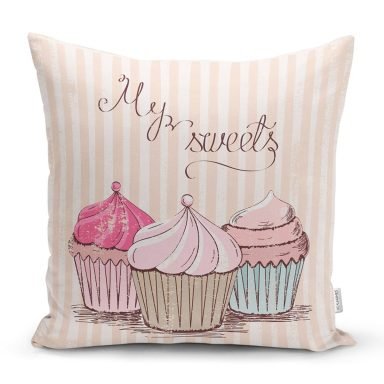 Cup Cake Dijital Baskılı Modern Yastık Kırlent Kılıfı