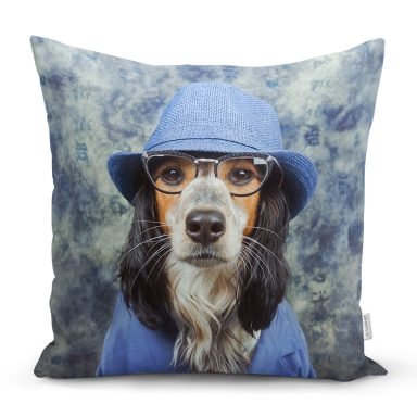 Gözlüklü Köpek Desenli Dijital Baskılı Modern Yastık Kırlent Kılıfı
