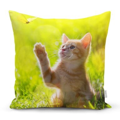 Sevimli Kedi Desenli Dijital Baskılı Modern Yastık Kırlent Kılıfı