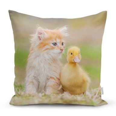 Sevimli Kedi ve Ördek Motifli Modern Yastık Kırlent Kılıfı