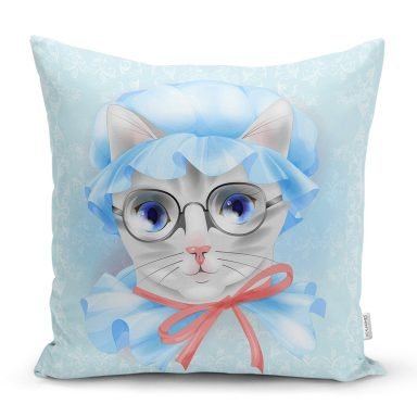 Sevimli Kedi Desenli Dijital Baskılı Modern Yastık Kırlent Kılıfı