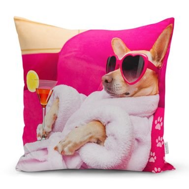 Bornozlu Köpek Desenli Modern Yastık Kırlent Kılıfı