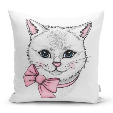 Sevimli Kedi Desenli Dijital Baskılı Modern Yastık Kırlent Kılıfı