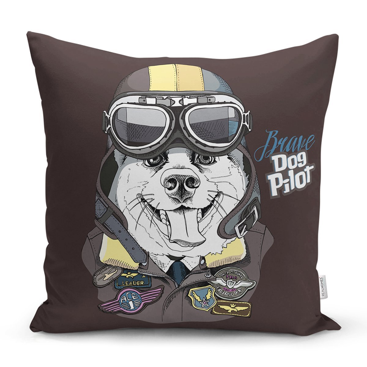 Rh-K5664-Brave-Dog-Pilot-Motifli-Dijital-Baskili-Modern-Yastik-Kirlent-Kilifi