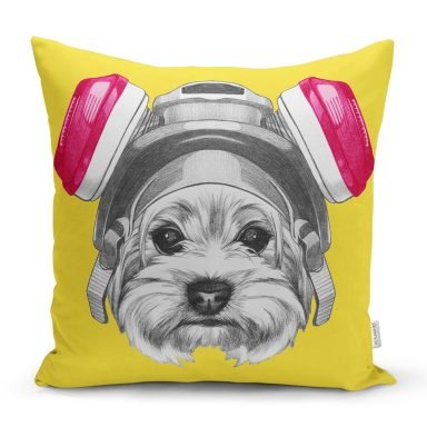 Kulaklıklı Köpek Motifli Dijital Baskılı Modern Yastık Kırlent Kılıfı