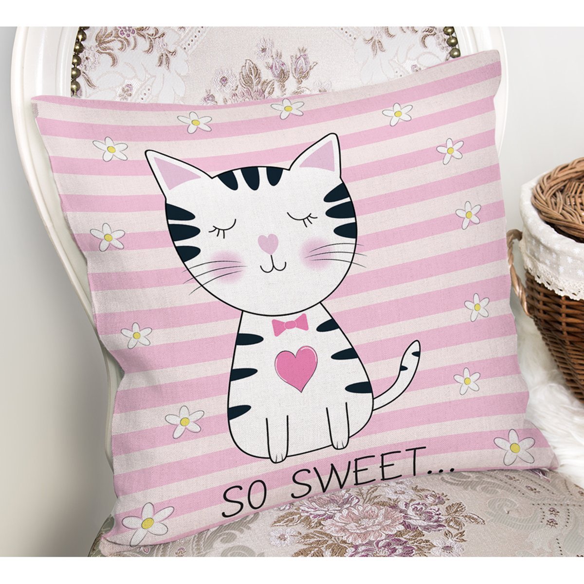 Rh-K5675-So-Sweet-Pembe-Cizgili-Sevimli-Kedi-Modern-Yastik-Kirlent-Kilifi-1