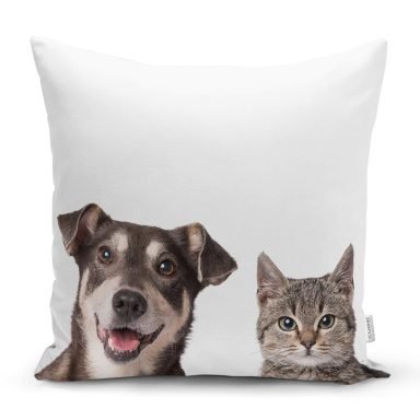 Sevimli Köpek ve Kedi Desenli Sevimli Modern Yastık Kırlent Kılıfı