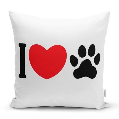 I Love Dijital Baskılı Pati İzi Modern Yastık Kırlent Kılıfı