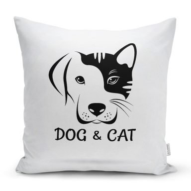Dog & Cat Dijital Baskılı Modern Yastık Kırlent Kılıfı