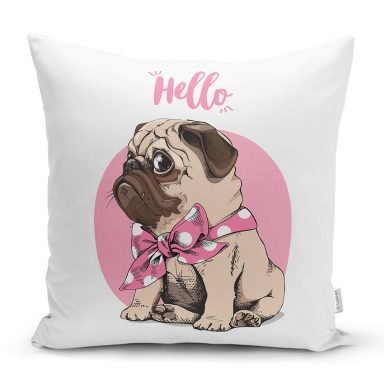Hello Sevimli Köpek Dijital Baskılı Modern Yastık Kırlent Kılıfı