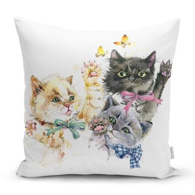 Sevimli Kedicikler Motifli Modern Yastık Kırlent Kılıfı