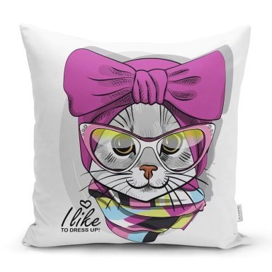 I Like Dress Up Kedicik Dijital Baskılı Modern Yastık Kırlent Kılıfı