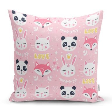 Sevimli Hayvanlar Dijital Baskılı Modern Yastık Kırlent Kılıfı