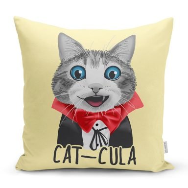 Cat-Cula Dijital Baskılı Modern Yastık Kırlent Kılıfı