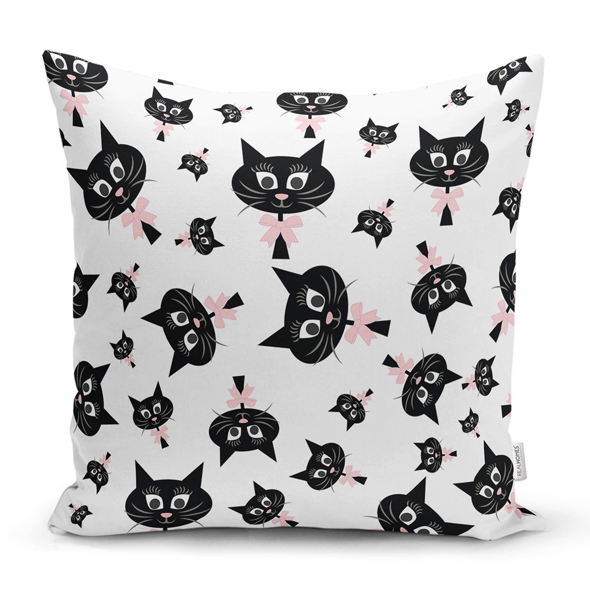 Rh-K5720-Siyah-Kediler-Desenli-Modern-Yastik-Kirlent-Kilifi