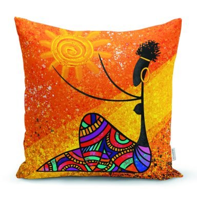 Afrika Kadın İllüstrasyon Motifli Dijital Baskılı Dekoratif Yastık Kırlent Kılıfı