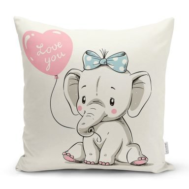 Sevimli Bebek Fil Çocuk Odası Dijital Baskılı Dekoratif Yastık Kırlent Kılıfı