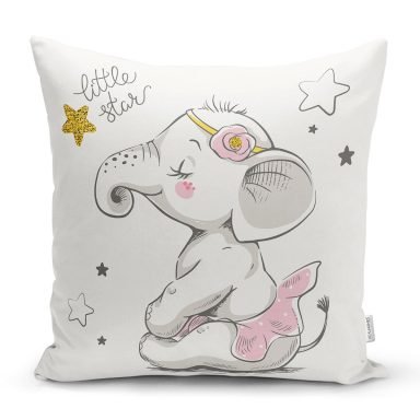 Sevimli Bebek Fil Çocuk Odası Dijital Baskılı Dekoratif Yastık Kırlent Kılıfı