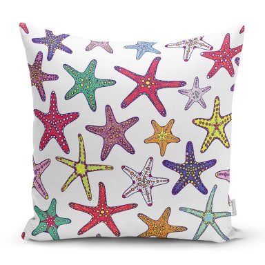 Rengarenk Deniz Yıldızları Desenli Dijital Baskılı Dekoratif Yastık Kırlent Kılıfı