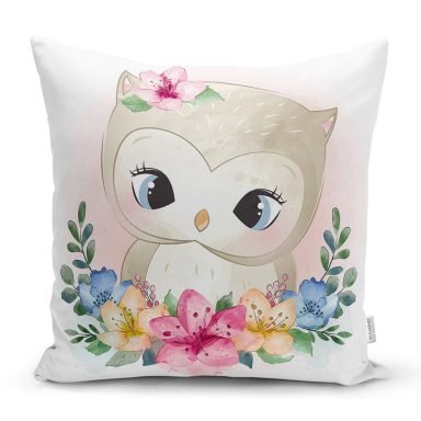 Sevimli Bebek Baykuş Çocuk Odası Dijital Baskılı Dekoratif Yastık Kırlent Kılıfı