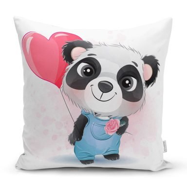 Sevimli Bebek Panda Çocuk Odası Dijital Baskılı Dekoratif Yastık Kırlent Kılıfı