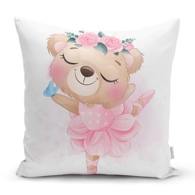 Sevimli Bebek Balerin Çocuk Odası Dijital Baskılı Dekoratif Yastık Kırlent Kılıfı