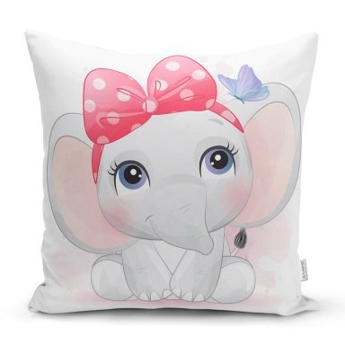Sevimli Bebek Fil Çocuk Odası Dijital Baskılı Dekoratif Yastık Kırlent Kılıfı