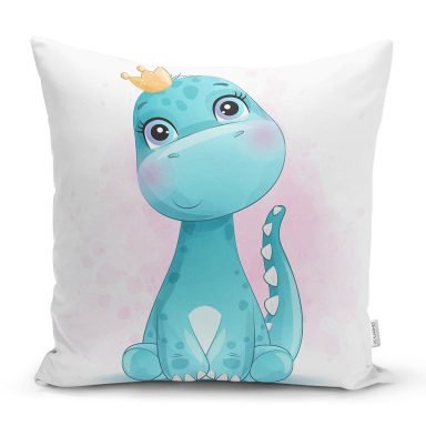 Sevimli Yavru Dinozor Çocuk Odası Dijital Baskılı Dekoratif Yastık Kırlent Kılıfı