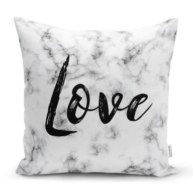Mermer Zemin Üzerinde Love Yazılı Özel Tasarım Modern Yastık Kırlent Kılıfı