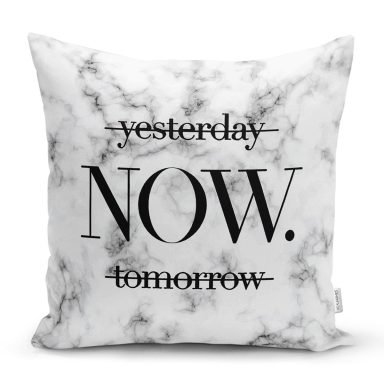 Mermer Zeminde NOW Yazılı Özel Tasarım Modern Yastık Kırlent Kılıfı