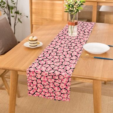 Siyah Zemin Üzerinde Pembe Renkli Puantiye Desenli Dijital Baskılı Modern Runner
