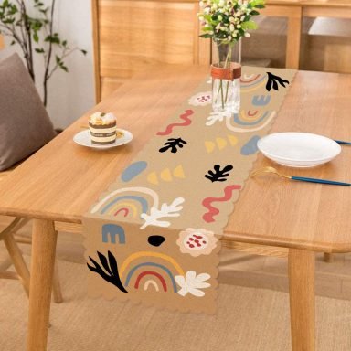Hardal Zeminli Renkli Çiçek Desenli Dijital Baskılı Modern Runner