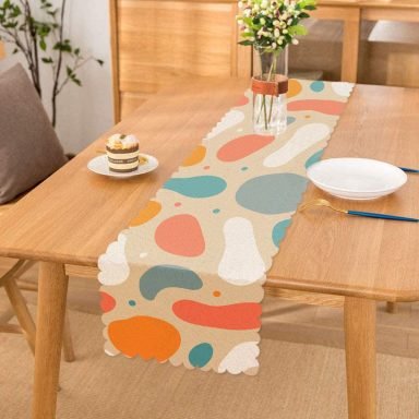Hardal Zemin Üzerinde Onedraw Çizimli Oval Desenler Dijital Baskılı Modern Runner