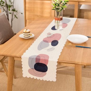 Beyaz Zeminde Renkli Oval Desenli Dijital Baskılı Modern Runner