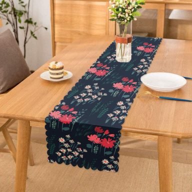 Renkli Zeminde Onedraw Çizimli Çiçek Desenli Dijital Baskılı Modern Runner