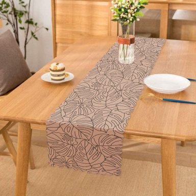 Renkli Zeminli Yaprak Desenli Dijital Baskılı Modern Runner