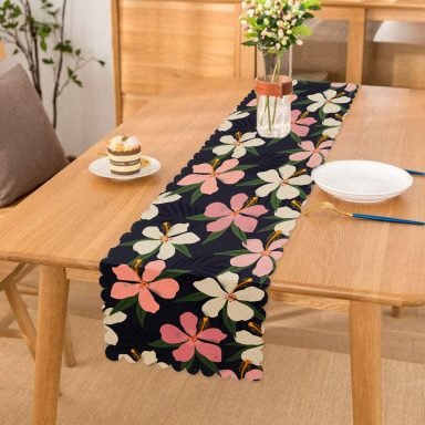 Renkli Zeminli Onedraw Çizimli Çiçek Dijital Baskılı Modern Runner