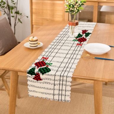 Beyaz Zemin Üzerinde Ekose Desenli Çan Desenli Dijital Baskılı Modern Runner