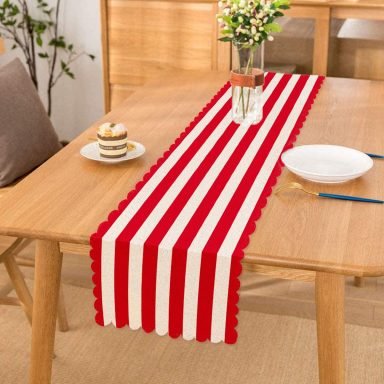 Kırmızı Beyaz Düz Çizgi Tasarımlı Dijital Baskılı Dekoratif Runner