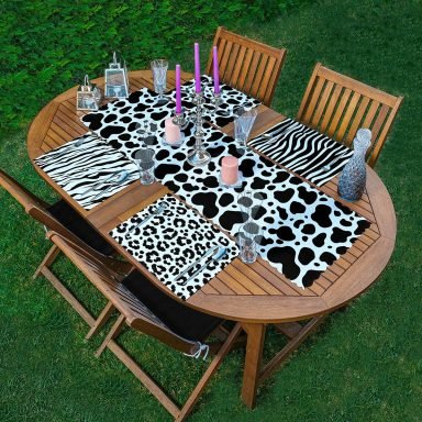 4+1 Siyah Beyaz Zebra Desenli Amerikan Servis & Runner Seti