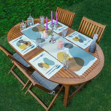 4+1 Soyut Çizimli Renkli Bohem Tasarımlı Amerikan Servis & Runner Seti