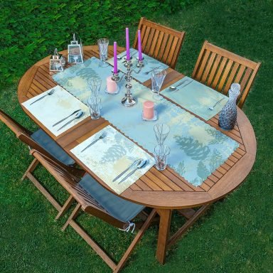 4+1 Renkli Zeminli Gold Detaylı Mermer Desenli Modern Amerikan Servis & Runner Seti