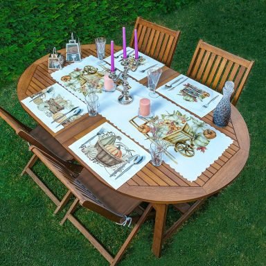 4+1 Balkabağı Çizimli Modern Amerikan Servis & Runner Seti