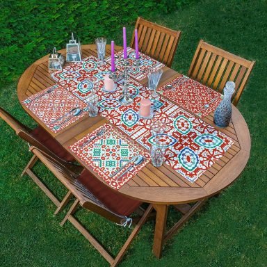 4+1 Renkli Çini Desenli Modern Amerikan Servis & Runner Seti