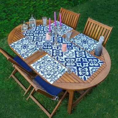 4+1 Mavi Çini Sanat Tasarımlı Amerikan Servis & Runner Seti